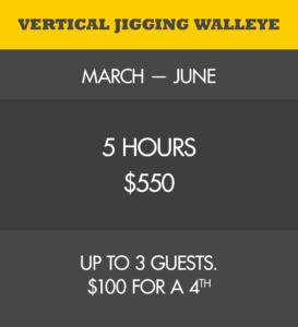 Vertical Jigging Walleye Pricing Table Fishing Charter Detroit River and Lake St. Clair